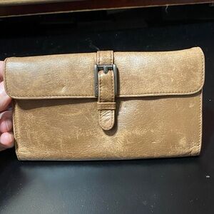 DKNY Vintage Soft Brown Leather checkbook Wallet with Buckle